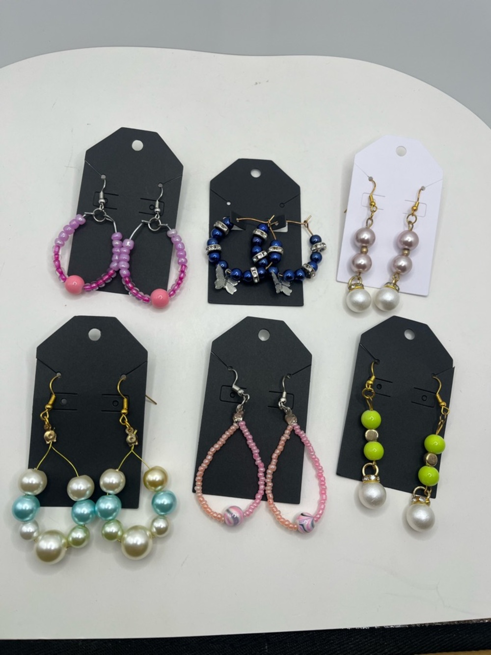 Beaded Hoop and Drop Earring Collection - Pink, Blue, Pearl, Green 6 pairs